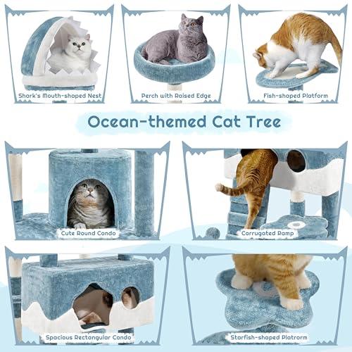 Cat 72.5" Ocean-Themed Multi-Level Sisal Tree Tower - HolyPetz™