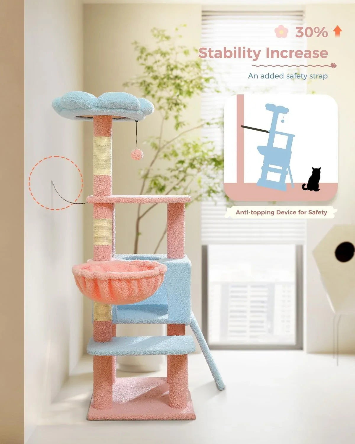 Cat Multi-Level 47.2" Sisal Flower Tower - HolyPetz™