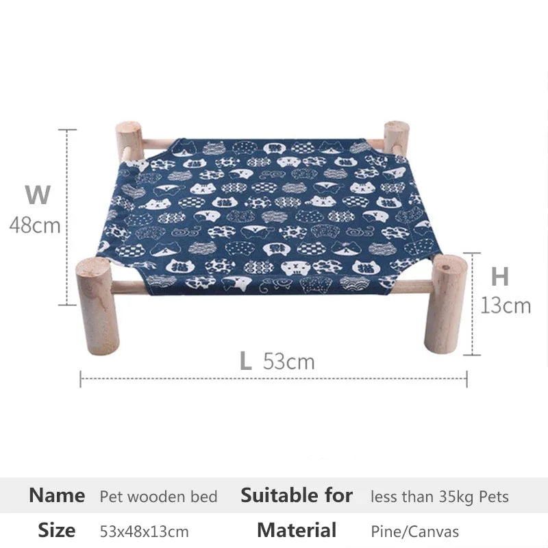 Cat Elevated Wooden Hammock Canvas Bed - HolyPetz™