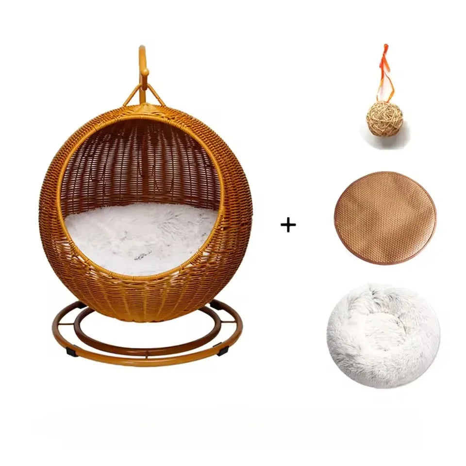 Cat Hanging Rattan Swing Basket Bed - HolyPetz™