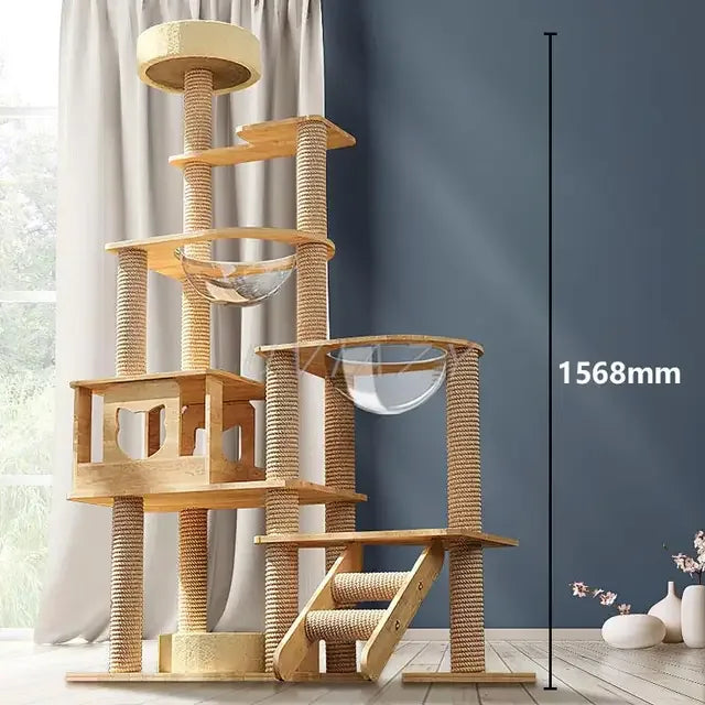 Cat Wooden Climbing Tower With Space Capsule - HolyPetz™
