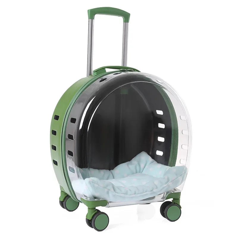 Transparent Cat Rolling Trolley Carrier On Wheels - HolyPetz™