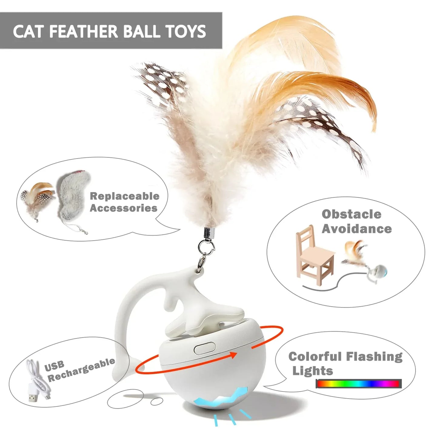 Cat Automatic Rolling Ball Toys with Feather - HolyPetz™