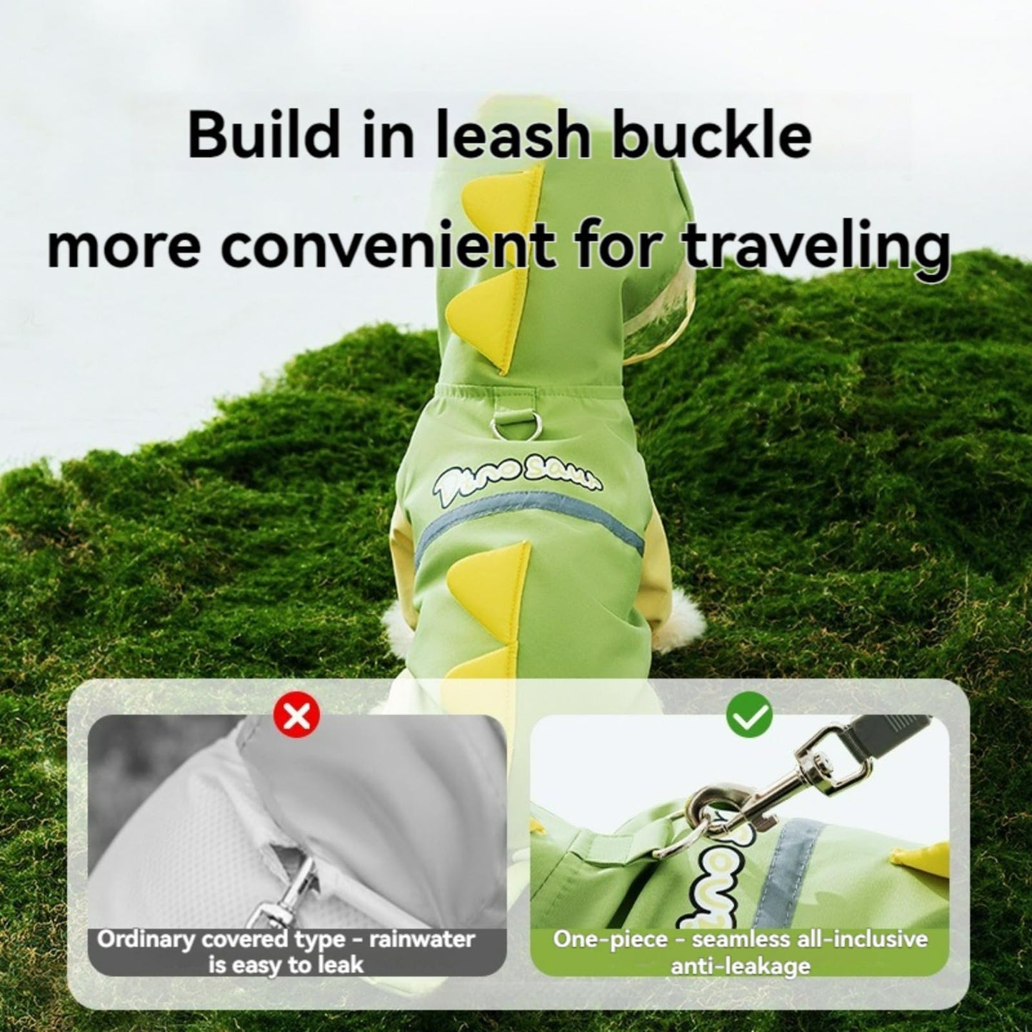 Dog Reflective Dinosaur Hoodie Raincoat & Leash