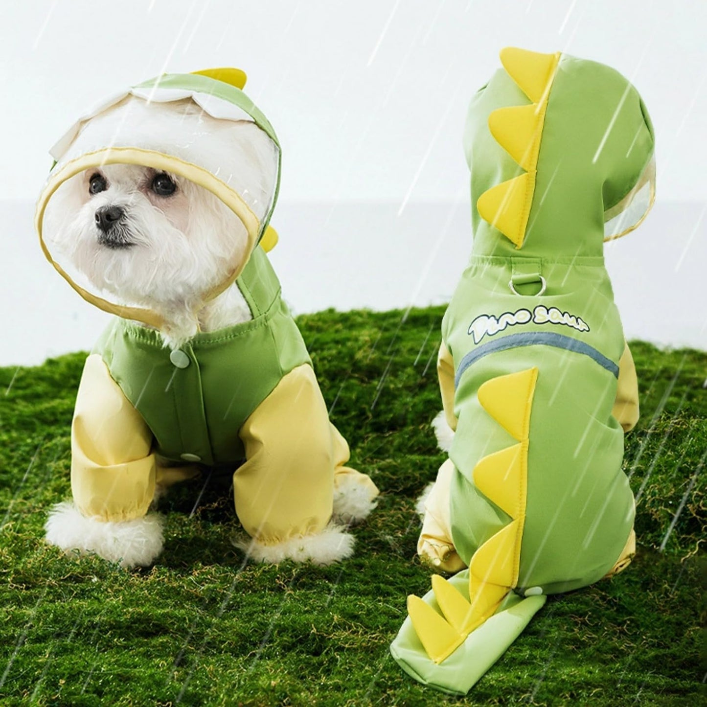 Dog Reflective Dinosaur Hoodie Raincoat & Leash