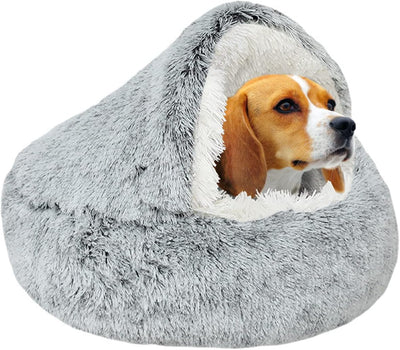 Cat Round Plush Fluffy Hooded Bed Cave