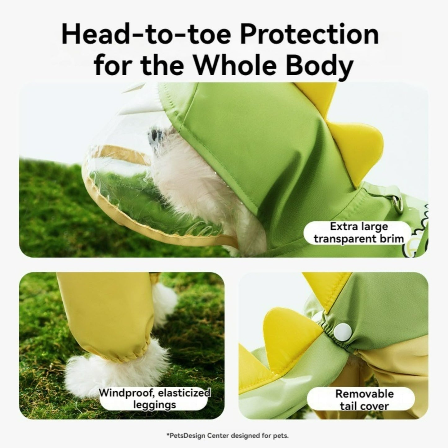 Dog Reflective Dinosaur Hoodie Raincoat & Leash