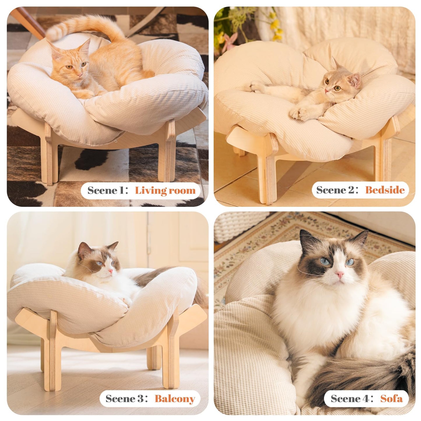 Cat Elevated Wooden Plush Cushion Bed