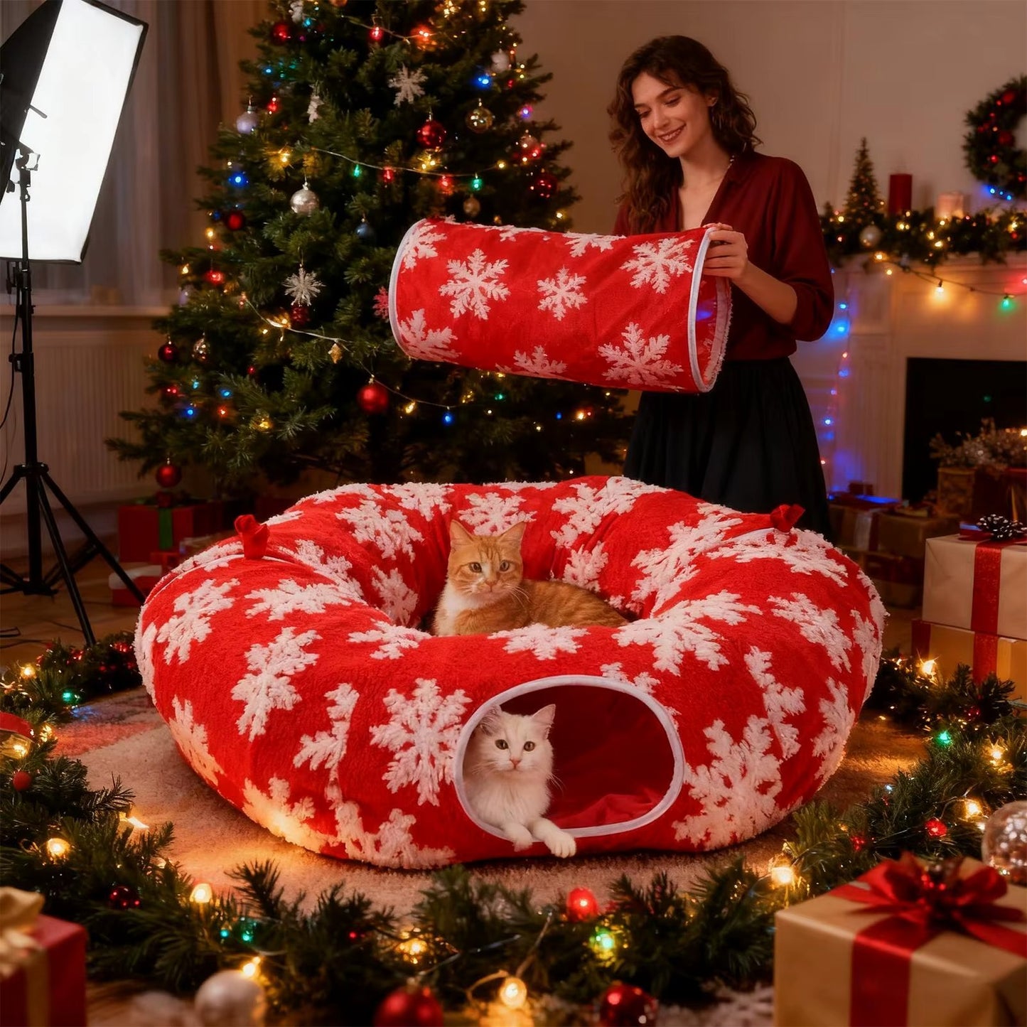 Cat Tunnel Christmas Tree Skirt